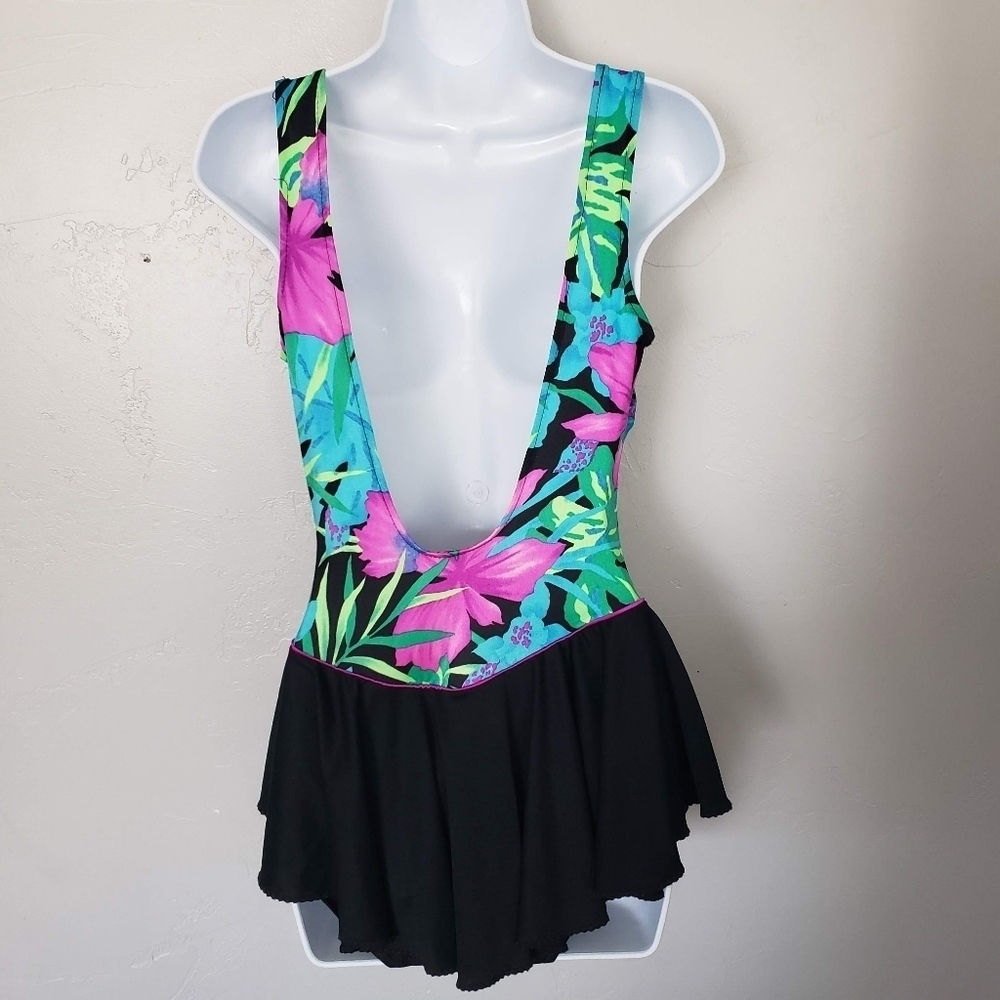 Union Made Vintage Women's One Piece Swimsuit Tropical Floral Skirt Colorful 6 - Picture 7 of 14